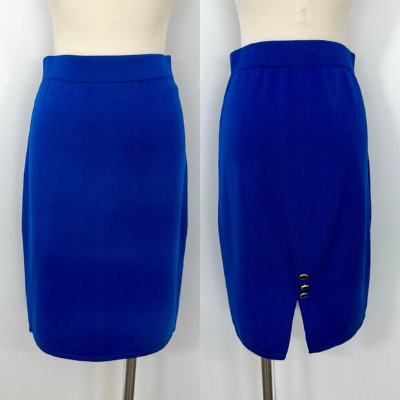 St. John Santana Knit SET Short Sleeve Cardigan and Skirt Blue Vintage | Size 6 - Picture 7 of 13